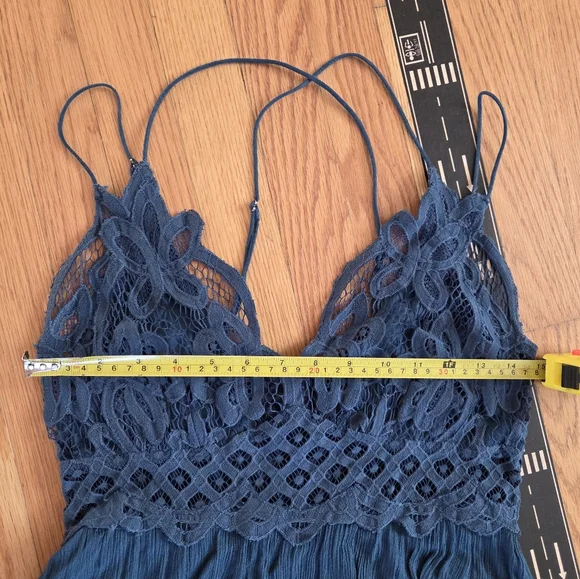 Free People One Strappy Adella Dress Womens Large Slate Teal Ruffle Maxi Large - Picture 4 of 9